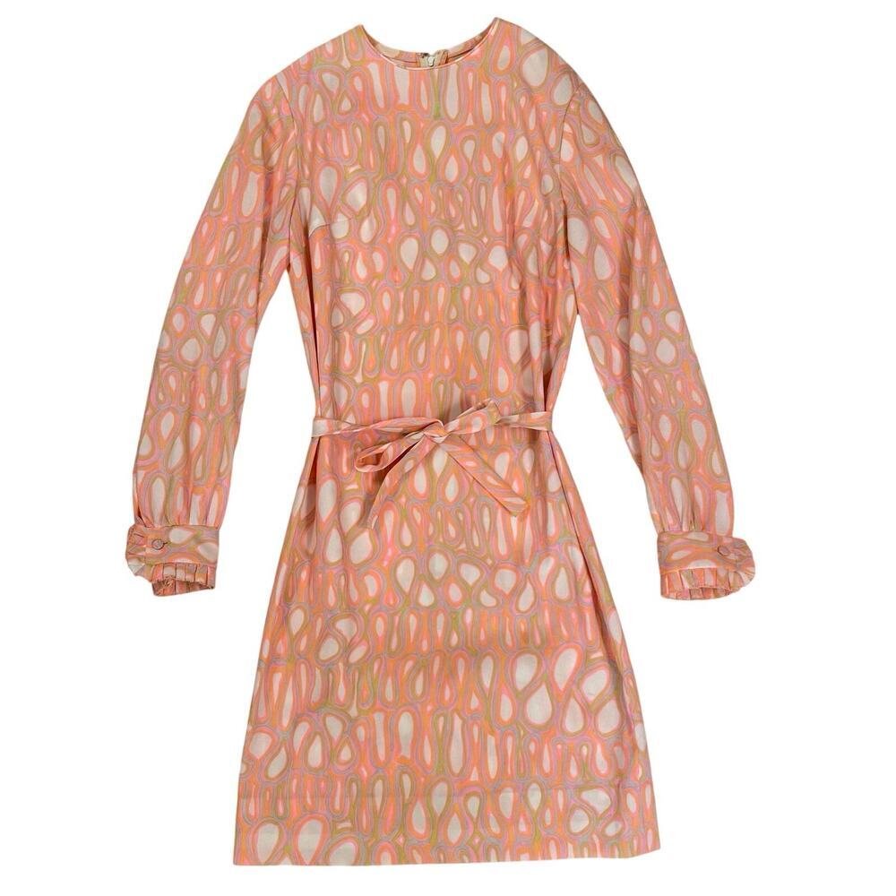 Vintage 60s/70s Gay‎ Gibson Long Sleeve Mod Psychedelic Dress Ruffle Pink Small
